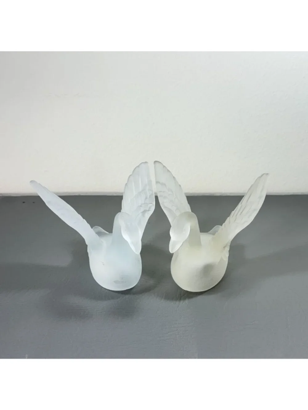 Vintage Frosted Satin Glass Swan Figurine Raised Wings Art Glass Bird Decor